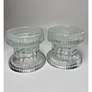 LE Smith Glass Fjord Glacial Candle Holders Set Scandinavian Textured Ice 1970s
